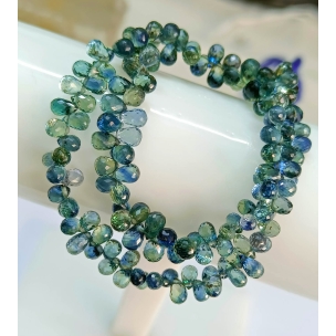 Natural Green Sapphire Blue Sapphire Faceted Sparkling Teardrop Beads, Green, Blue Sapphire Sparkling Briolette Beads- No Heated No Treated